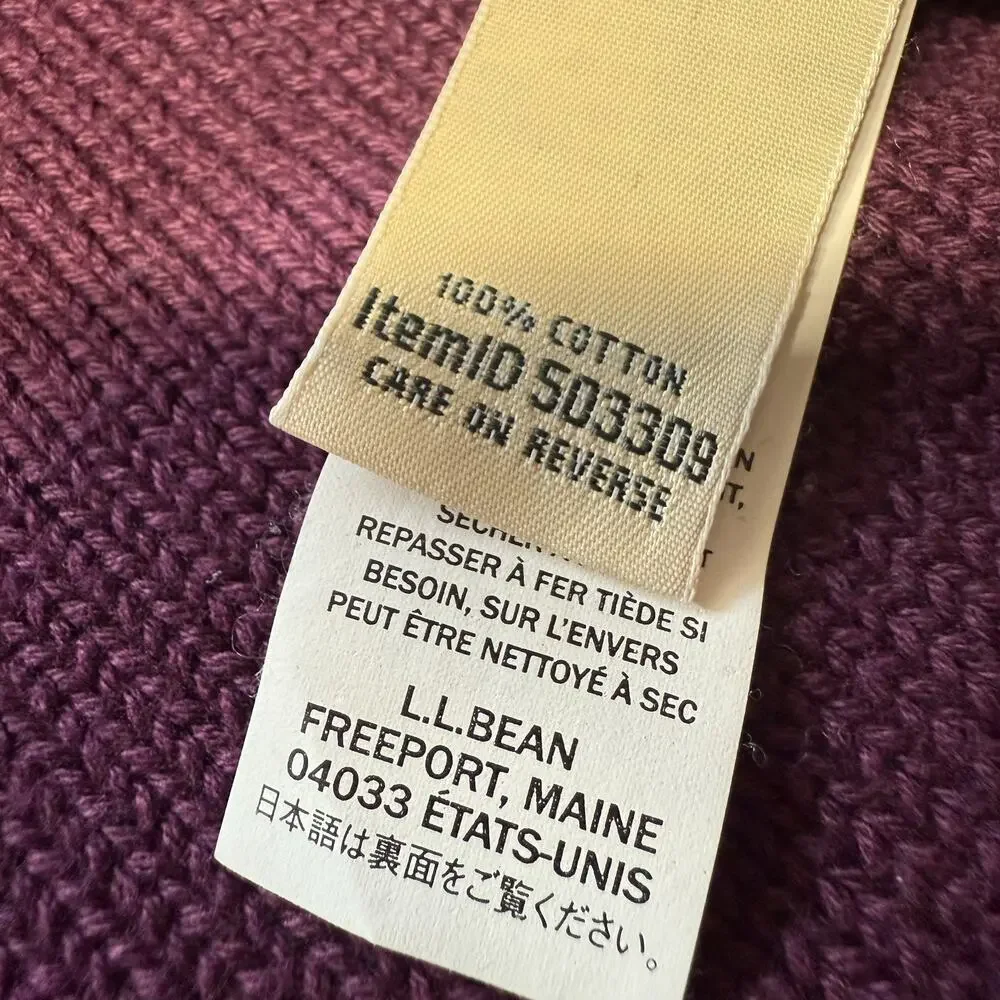 LL Bean Womens Cotton Cable Knit Tennis Prep Sweater Sz L P Classic Fisherman - Picture 4 of 9